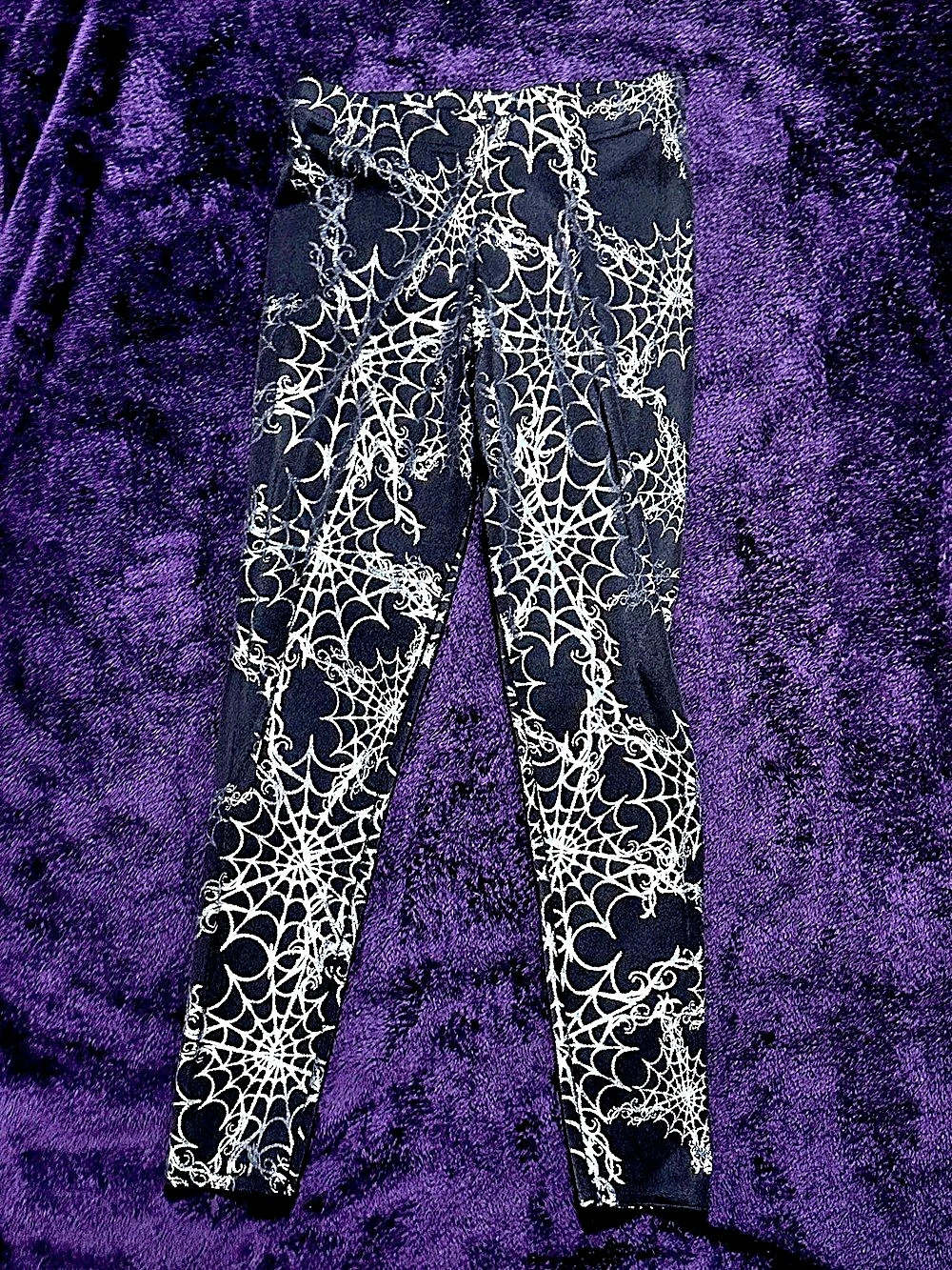 BlackMilk Black & Silver Spider Web Print Leggings Size Medium